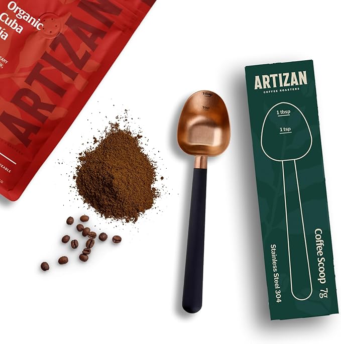 Artizan Coffee 1 Tbsp Coffee Measuring Scoop, Stainless Steel Copper Scoop for Ground Coffee, Beans, Tea & More - 7g, 17 cm Long Handle