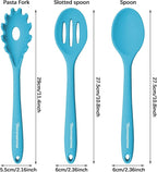 Silicone Cooking Spoons, Heat Resistant Large Silicone Pasta Slotted Spoon Solid Basting Spoon set for Nonstick Cookware, BPA Free Black Kitchen Silicone Spoons set for Mixing, Serving, Draining Blue