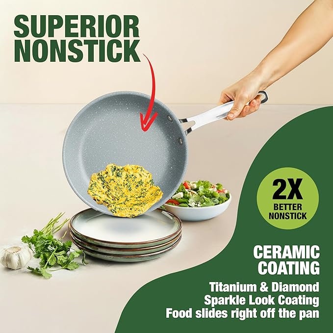 Granitestone Ceraluxe 20 Pc Ceramic Cookware Set Nonstick, Complete Pots and Pans Set Non Stick with 5 Pc Bakeware Set, Deep Frying Pan Set, & Steamer, Non Toxic PFOA Free, Oven & Dishwasher Safe