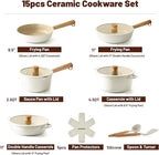 SENSARTE Ceramic Nonstick Cookware Set Non-toxic Healthy Pots and Pans Set Ceramic Coated Kitchen Cooking Set, Free of Intentionally Added PFAS/PTFE, Dishwasher&Oven Safe, Induction Compatible, 15pcs
