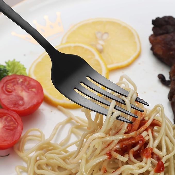 Matte Black Silverware Set,30 Piece Stainless Steel Modern Flatware Set,Brushed Cutlery Set Service for 6,Satin Finish Utensils Set,Home Kitchen and Restaurant,Dishwasher Safe