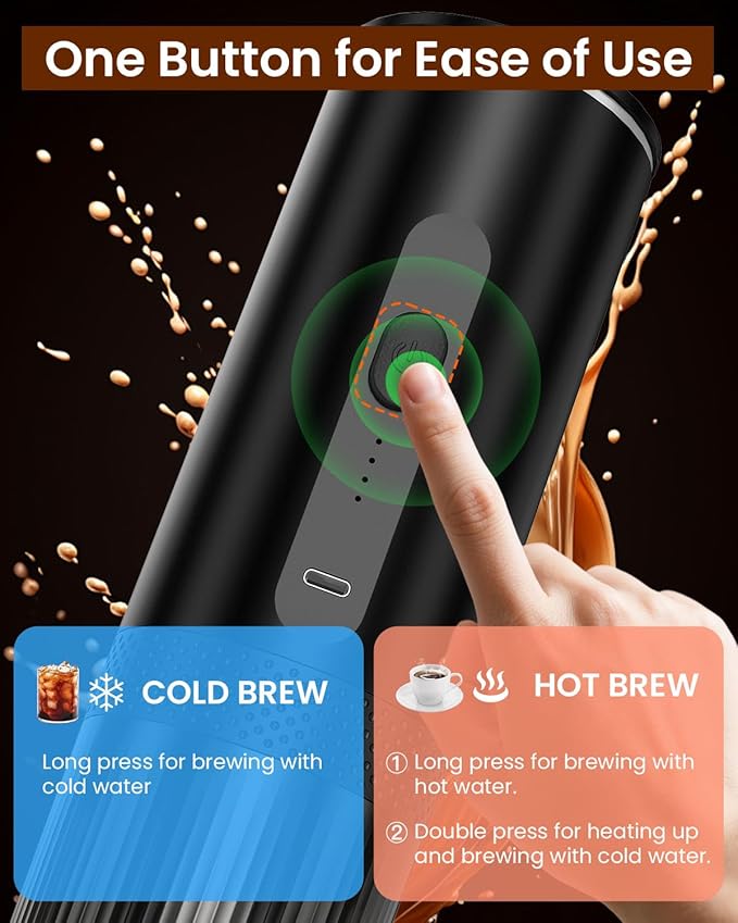 Portable Espresso Maker, Electric Espresso Machine for Travel, Camping, Rechargeable USB-C Mini Coffee Maker for NS Capsule Pods and Ground Coffee, Matte Black