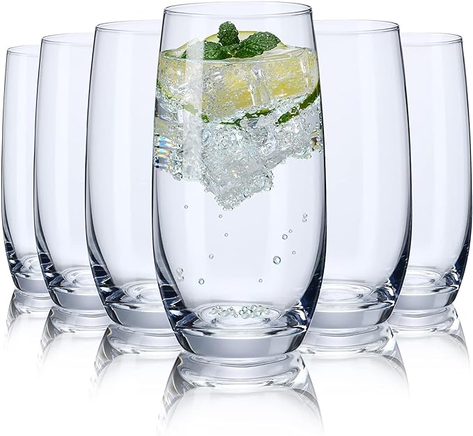 CUKBLESS Drinking Glasses Set of 6, Crystal Highball Water Glasses, Glass Cups for Water, Juice, Beverage, Mojito, Mixed Drinks, Cocktail Glass Set，13 Oz