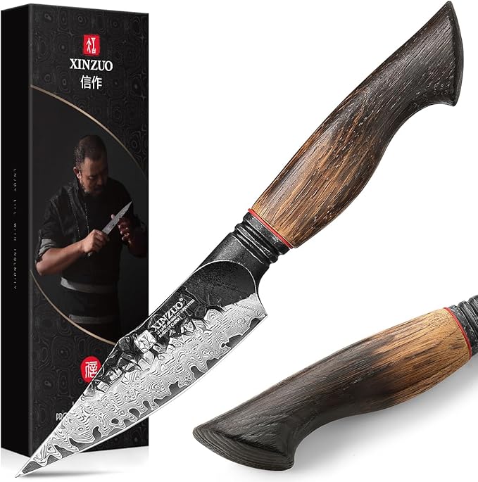 XINZUO Kitchen Paring Knife 4.2 Inch,Razor Sharp Hand Forged Damascus Steel Small Kitchen Knife For Peeling Coring Fruit With Ergonomic Handle