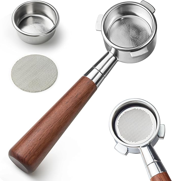 54 mm Bottomless Portafilter with Puck Screen, 3 Ears Espresso Portafilter Compatible with Breville Barista Express Machines,Stainless Steel Porta filter and Rosewood Handle
