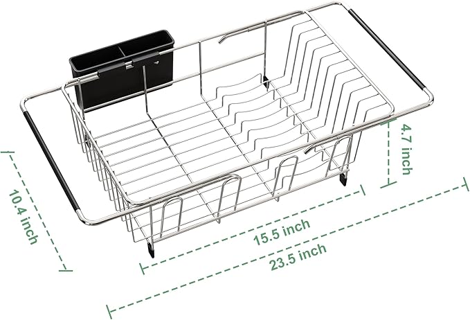 MAJALiS Dish Drying Rack in Sink - Small Dish Drainers for Kitchen Sink, Over The Sink Dish Racks with Utensil Holder, Stainless Steel Dish Rack in Sink, Silver