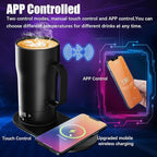 Smart Self Heating Coffee Mug 18 Oz Temperature Control Heated Coffee Mug App Controlled Warmer Mug 5-10 Hour LED Display Keep Coffee Hot All Day Fast Wireless Charger Base Iron Black