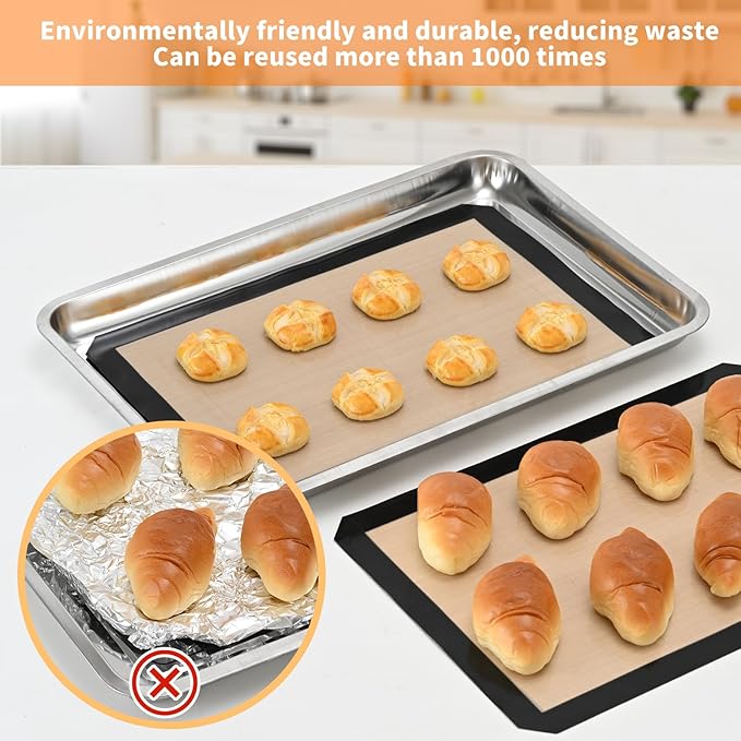 2-Pack Silicone Baking Mats – Non-Stick Reusable Oven Liners for Half Sheet Pans (16.54" x 11.62"), BPA-Free Silicone, Easy to Clean, for Cookies, Roasted Veggies, Pizza & More