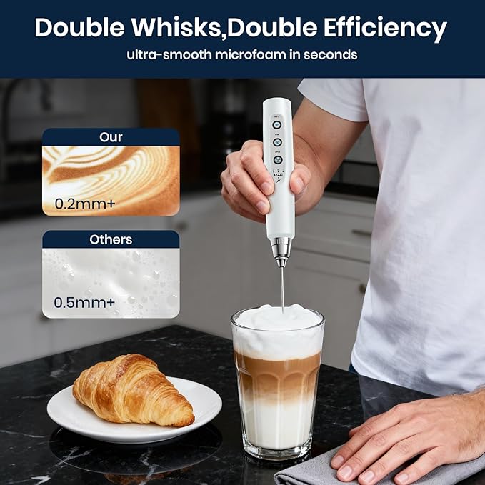 Milk Frother Rechargeable Handheld-Electric Whisk 3 Speed Adjustable, Coffee Frother Wand with 3 Stainless Whisks, Electric Foam Maker, Drink Mixer Blender for Latte Cappuccino Matcha Egg