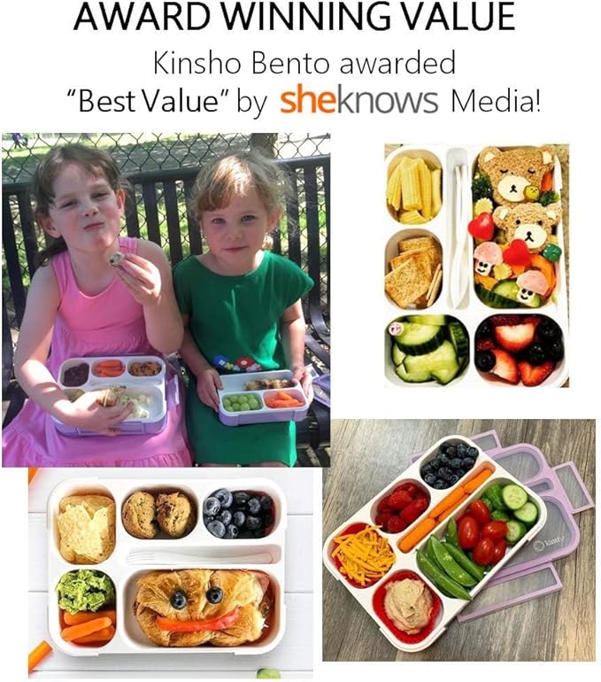 Bento Box with Bag and Ice Pack Set for Kids. Lunch Boxes Snack Containers for Boys Girls Adults. 6 Compartments, Leak-proof Portion Container Boxes Insulated Bags for School Lunches, BPA Free, Purple