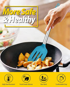 Pack of 4 Silicone Cooking Utensils Set, Non Stick Large Solid Spatulas, Heat Resistant Blue Slotted Spoons, Ideal BPA Free Kitchen Turners for Frying, Mixing,Serving,Draining,Turning,Stirring