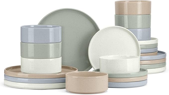 E-far Dinnerware Sets for 8, 24-Piece Stoneware Plates and Bowls Dish Set, Modern Kitchen Dinning Dishware, Chip and Scratch Resistant, Microwave & Dishwasher Safe, Speckled Multicolor