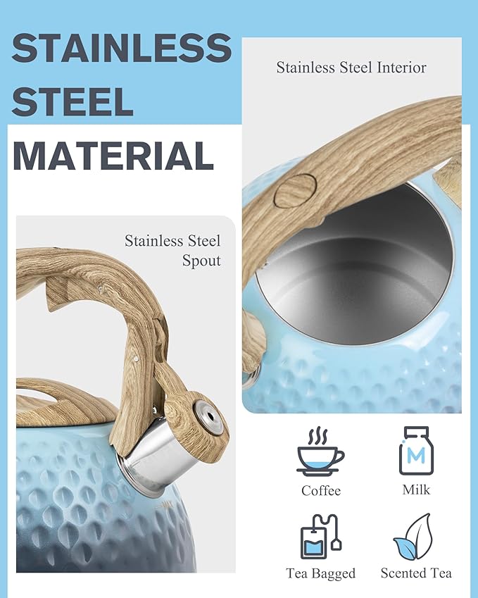 Tea Kettle, Loud Whistle Tea Kettles for Stovetop,Food Grade Stainless Steel Tea kettles for Stove Top with Anti-hot Ergonomic Handlefor Tea, Coffee, Milk,2.5QT