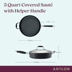 Anolon Advanced Home Hard Anodized Nonstick Sauté Pan with Helper Handle and Lid, 5 Quart - Onyx