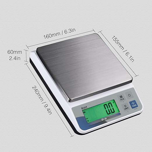 Polit KT-66 Digital Kitchen Scale 18lb/8000g｜0.02oz/0.5g Precision Food Scale with LCD Display｜Battery or Plug-in｜Stainless Steel Top｜Grams & Ounces｜5 Units for Baking, Cooking, Farming & Shipping