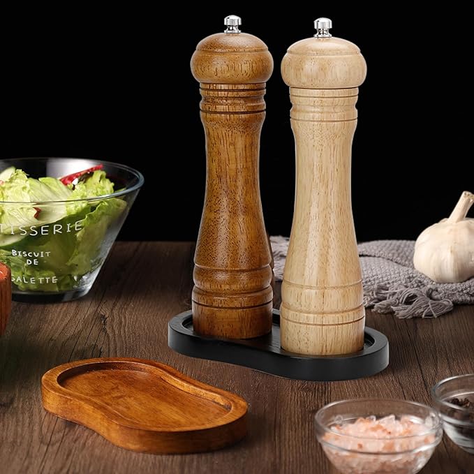 Black Salt and Pepper Mill Tray, Pepper Grinder Wood Rest, Work Surface and Dining Table Protector (Pepper mill not included)