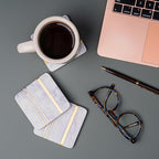 Cork & Mill Marble Coasters Set of 6 - Real Natural Stone - Luxury Aesthetic Square Coasters - Neutral White Marble with Gold Brass Inlay - Semi Absorbent Stone