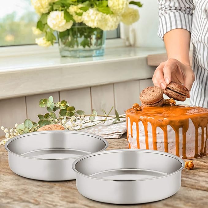 E-far 11 Inch Cake Pan Set of 3, Stainless Steel Round Cake Baking Pans, Non-Toxic & Healthy, Mirror Finish & Dishwasher Safe