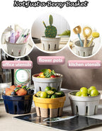 Gomakren Ceramic Berry Basket Set of 2, Round Fruit Bowl with Holes, Small Fruit Basket Containers for Kitchen Counter, Berries, Strawberry, Grape, Cherry, White