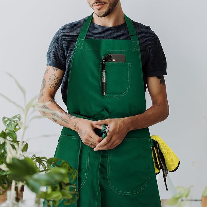 Unisex Apron with Pockets for Cooking, Salon & Art - 100% Cotton Adult Kitchen, Chef, Stylist Apron