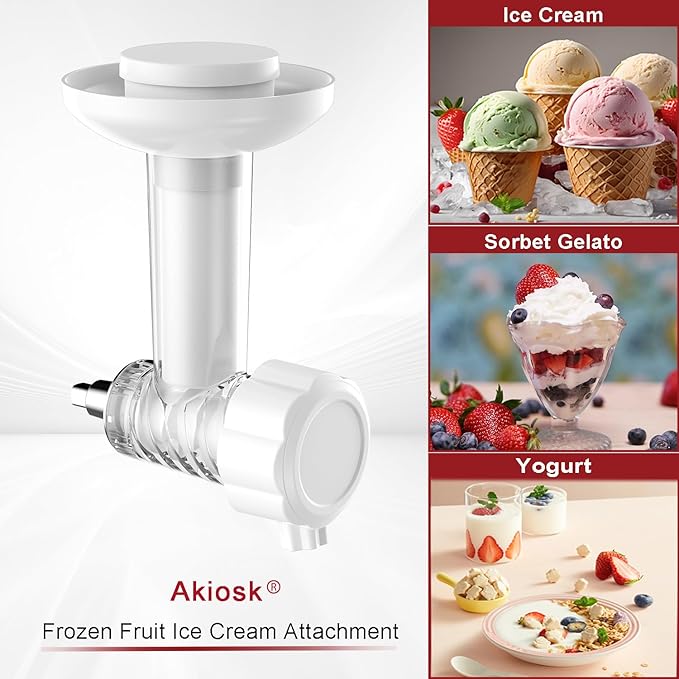 Ice Cream Maker Attachment for KitchenAid Stand Mixers, Dairy Free Frozen Fruit Soft Serve Ice Cream Machine Compatible with KitchenAid and Cuisinart, for Making Yogurt/Natural Desserts/Gelato