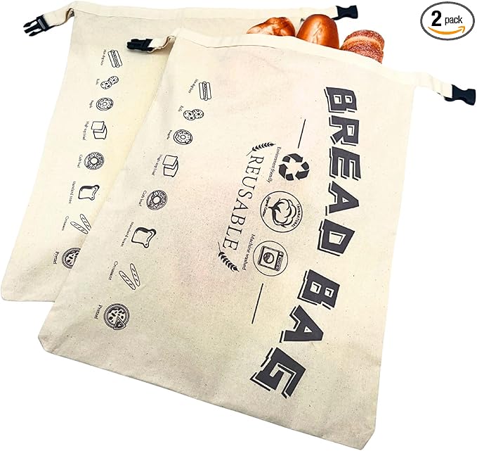 2-Packs Reusable Bread Bag for Sourdough Bread and Homemade Bread with Snap on Bread Bag for Longer Freshness，Household Fruit,Food Storage Bag (17x16 in)