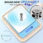 Digital Food Scale for Food Ounces and Grams，YONCON 3000g/0.1g Accuracy Multifunctional Kitchen Scale for Cooking, Baking | Small Size for Easy Storage | 2 Trays，Tare Function