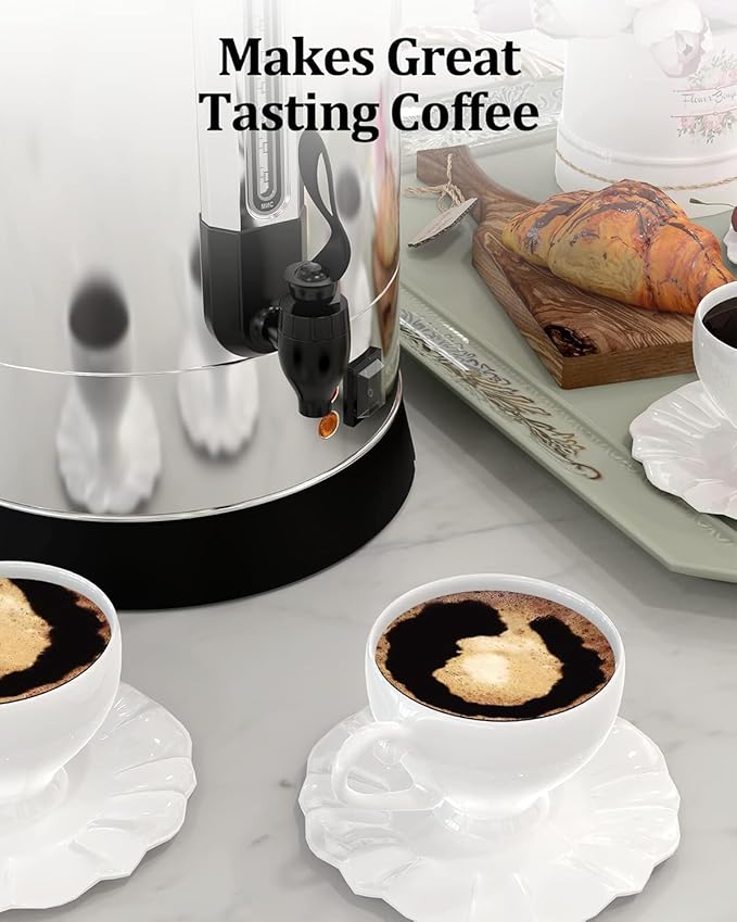 100 Cups Large Coffee Urn with Double Wall Insulation, 14L/3.8 Gallon Stainless Steel Commercial Electric Coffee Maker with Hot Drinks and Hot Water, for Weddings, Parties, Catering, and Buffets