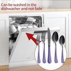 20-Piece Black Silverware Set 18/0 Stainless Steel Flatware Purple Handle Cutlery Set Service for 4 Dinner Knives Forks Spoons Set Mirror Finish Dishwasher Safe