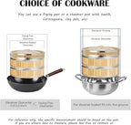 11.8-Inch Vertical Bamboo Steamer Basket, 3-Tier with Stainless Steel Rings | 50 Liners, Sauce Dish & 2-Chopsticks | Cooking Pot for Buns Dumplings Rice Vegetables Dim Sum