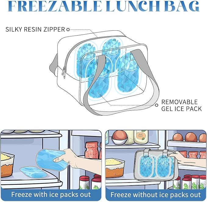 Lunch Bag Women，Freezable Lunch bag，Built-in Ice Pack Small Cooler，Womens Lunch Bags for Work ，Waterproof and Durable，Suitable for Work, Picnics, Travel, and Meal Preparation