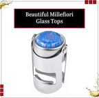 Millefiori Glass Champagne Stopper – With an Airtight Seal Protects Sparkling Wine, Prosecco, and Cava CO2 & Taste – Hanging Box for Champagne Gifts by Evan James Designs (Blue & Red)