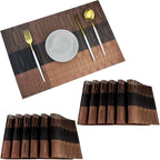 PIGCHCY Vinyl Placemats Set of 12 Washable Durable Kitchen Table Mats Easy to Clean Plastic Placemats for Dining Table (Brown)