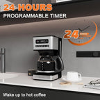 12-Cup Programmable Coffee Maker, Regular & Strong Brew Drip Coffee Machine, 1-4 Cup and Ice Coffee Setting, 24H Timer, Auto Shut-Off, Keep Warm, Pause & Serve