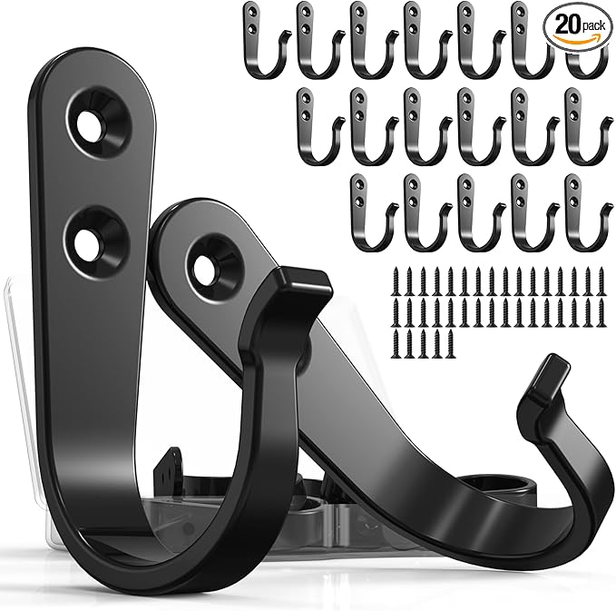 20PCS Wall Hooks for hanging, Metal Wall Hooks for Coats, Coat hooks for Wall, Heavy Duty Single Prong Wall Hooks With 40 Pieces Screws for Hanging Coats，Towel，Backpack，Hat, Dog Leashes，Coffee Mug