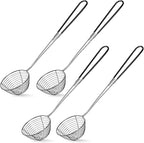 Geiserailie 4 Pieces 6 Pieces Hot Pot Kit Strainer Scoops Stainless Steel 2.5 Inch Mini Spider Strainer Skimmer Pasta Mesh Spoon Asian Skimmer Spoon Ladle with Handle for Home (Black)