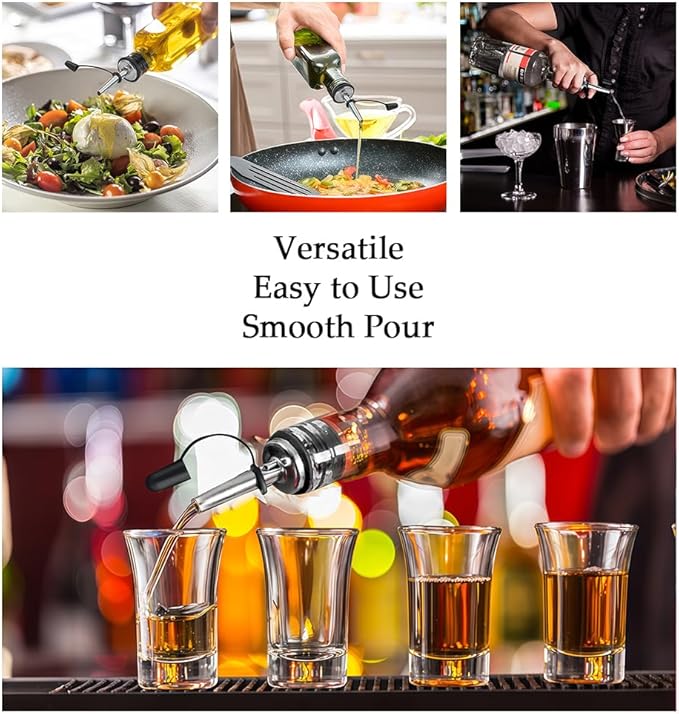 24 Pack Leak-Proof Dust Cap Wine Pourers,Stainless Steel Bottle Pourers for Alcohol, Olive Oil & Syrups- Fast, Controlled Pouring,Bar & Home Kitchen Accessories