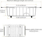 Stainless Steel Dish Drying Rack(15.2"L X 11"W X 5.3"H), Expandable Fruit & Vegetable Drain Rack over Sink, Dish Drainer Rack in Sink, with Stainless Steel Utensil Holder & Silicone Mat(16")