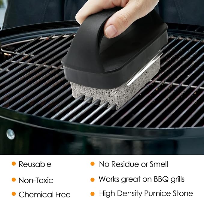 Heavy Duty Griddle Cleaning Brick with Handle- Compatible with Blackstone Flat Top Grills, Commercial Grade Pumice Stone, Easy Grip & Scrape (4 Pack)