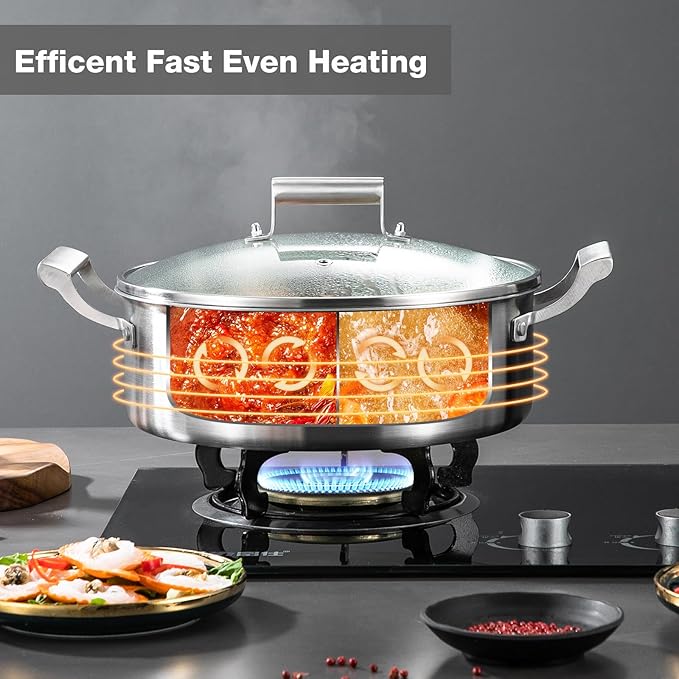 Delarlo Tri-Ply Stainless Steel 7QT Everyday Pan With Lid,Hot Pot,Induction Deep Cooking Pot, 7Quart Stock Pot Dishwasher and Oven Safe