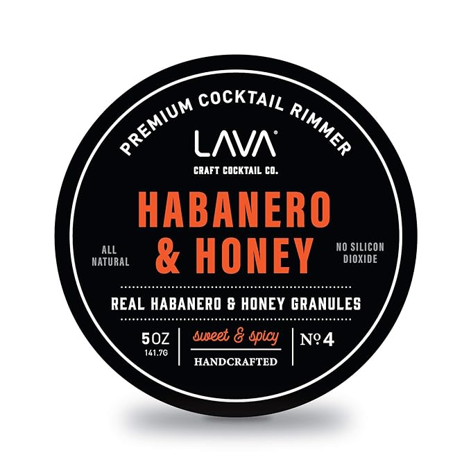 LAVA Premium Habanero & Honey Cocktail Rimmer, All Natural Rimmer Seasoning, Sweet & Spicy, No Silicon Dioxide, with Easy Screw-On Lid - 5oz