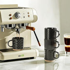 GBHOME 6OZ Stackable Coffee Mugs, Ceramic Coffee Mugs with Texture Patterns for Man,Woman,Dad,Mom, Modern Coffee Cups Set of 4 for Espresso/Cappuccino/Cocoa. Dishwasher&Microwave Safe, Black