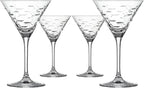 Rolf Glass School of Fish Martini Glass - Set of 4 Stemmed 10 oz. Martini Glasses - Lead-Free Glass - Diamond-Wheel Engraved Cocktail Glasses - Made in the USA