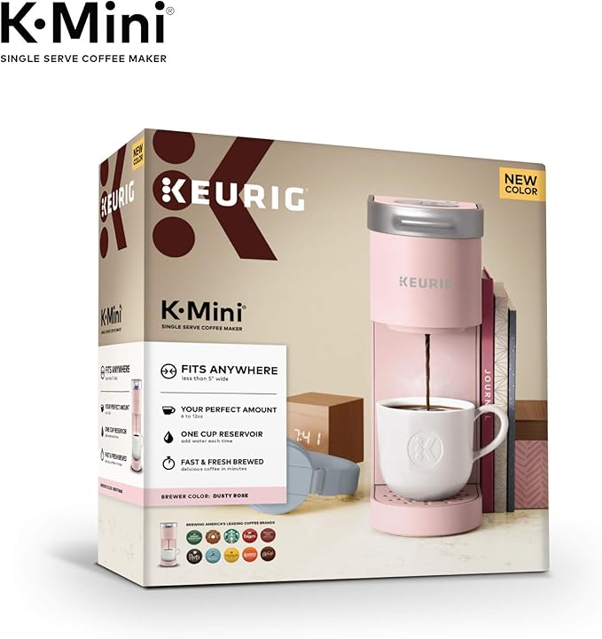 Keurig K-Mini Single Serve K-Cup Pod Coffee Maker, 6 to 12oz Brew size, with Cord Storage, Perfect for Small Spaces, Dusty Rose