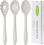 Silicone Cooking Spoons, Heat Resistant Large Silicone Pasta Slotted Spoon Solid Basting Spoon set for Nonstick Cookware, BPA Free Black Kitchen Silicone Spoons set for Mixing, Serving, Draining White