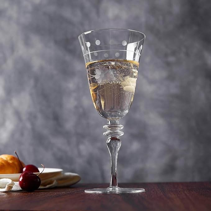 Premium Delight Wine Glasses Set of 4, 14.5 oz – Hand-Blown with Etched Long Stem, Classic Glassware for Weddings, Dinners, and Holiday Gifting (Vintage Wine Glasses)
