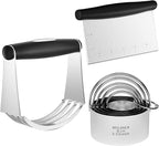 HULISEN Stainless Steel Biscuit Cutter Set, Pastry Scraper and Dough Blender, Sturdy & Long-Lasting with Ergonomic Rubber Grip, Professional Baking Dough Tools, Gift Package (3 Pcs/Set)