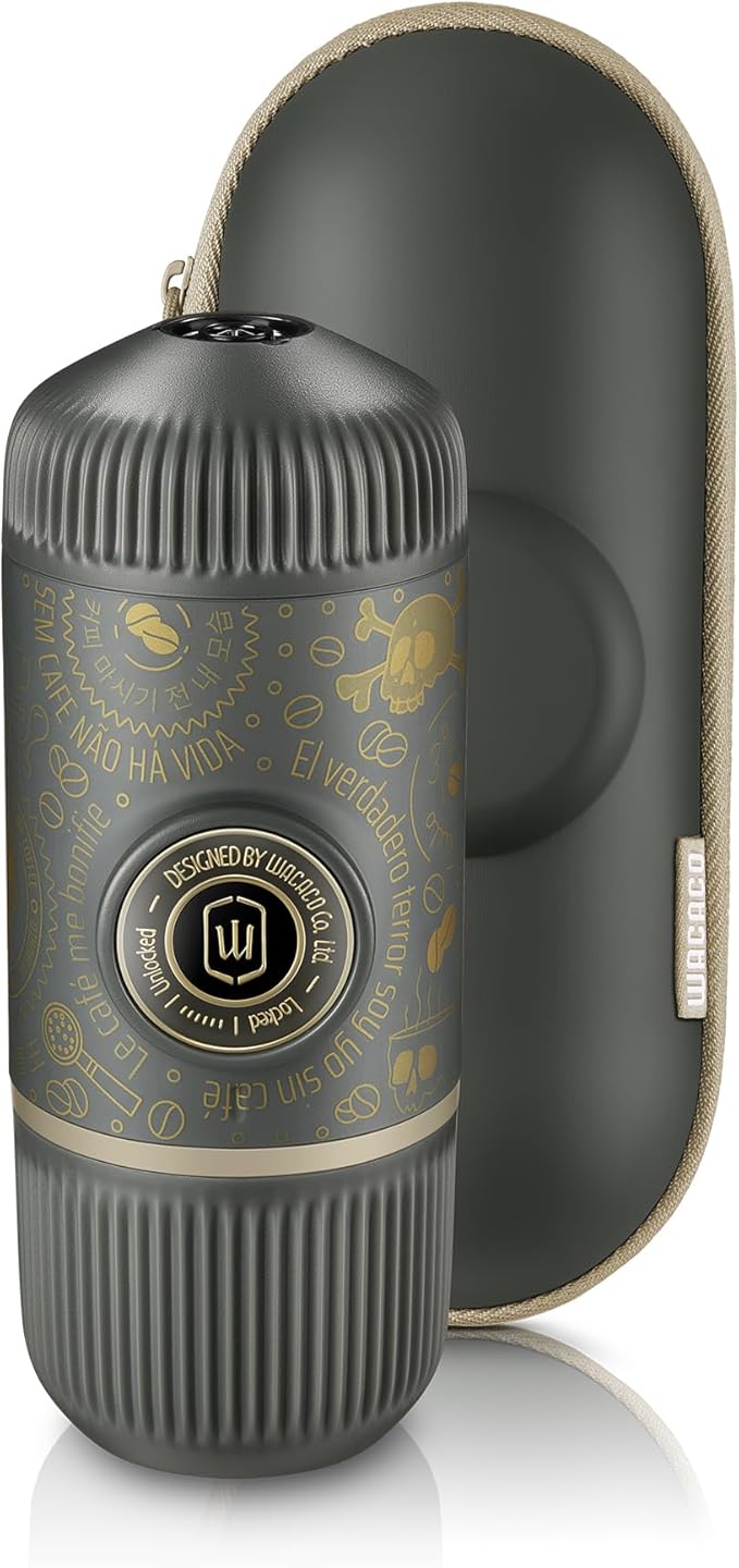 WACACO Nanopresso Portable Espresso Maker Bundled with Protective Case, 18 Bar Pressure, Portable Travel Coffee Maker, Manually Operated（Dark Soul Grey