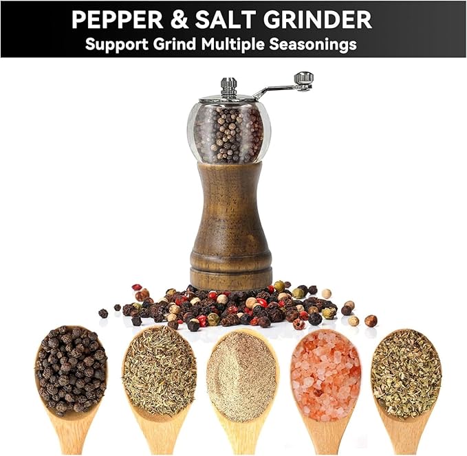 Salt and Pepper Grinder Set Manual Pepper Mill Refillable with Stainless Steel Handle Adjustable Coarseness Ceramic Core, Enjoy Best Fresh Pepper Salt Spices (Seasoning Not Included)