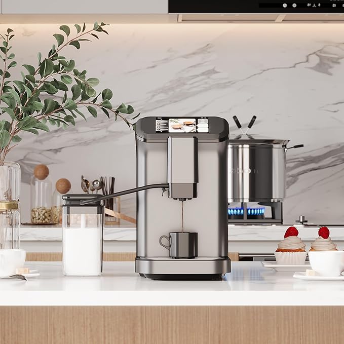 GarveeLife Espresso Machine with Built-in Grinder, 20Bar Pressure & Automatic Milk Frother, One-Touch Operation for Lattes and Cappuccinos, Compact Design for Home or Office Use